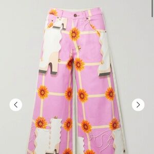 Loewe Anthea Hamilton Printed hi-rise wide leg Denim Pants  Size 42